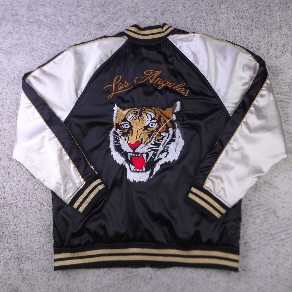 Pacsun Sukajan Jacket Mens XL Satin Bomber Los Angeles Tiger Embroidered Black